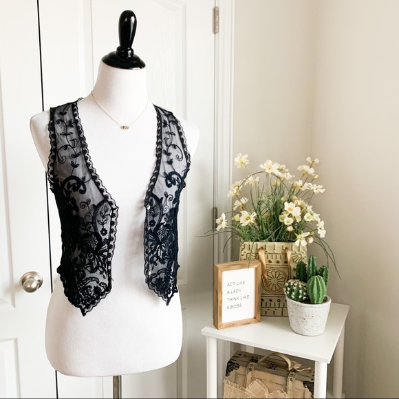Urban Outfitters Jackets & Blazers - Urban Outfitters Black Lace Sheer Button Up Vest